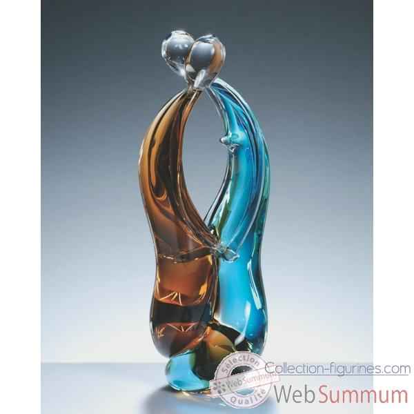 Couple d\'amoureux en verre Formia bicolore aqua bleu et transparent -V03049Z