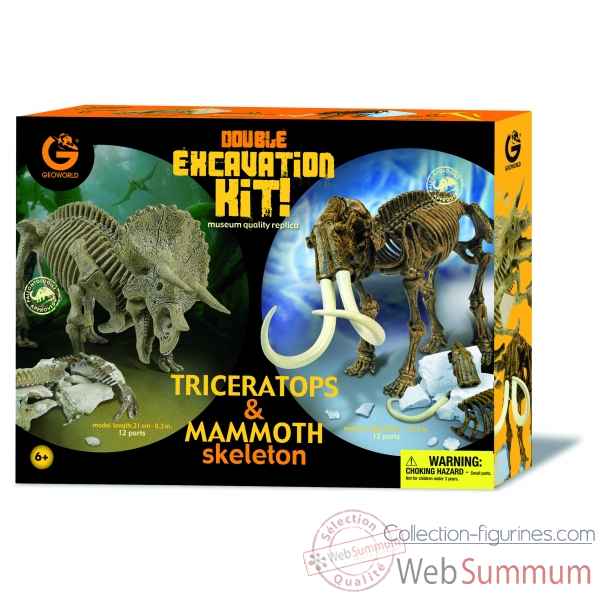Gw dino excav kit  pack duo - triceratops (21cm) & mammouth (26cm) Geoworld -CL167K