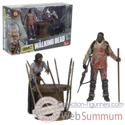 The walking dead: figurine morgan avec zombie empale et piege -MCF14515