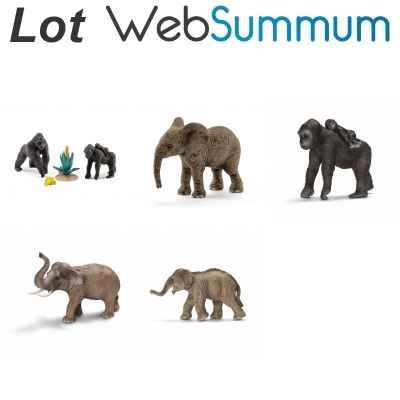 Lot 5 figurines gorille et lphant Schleich -LWS-81