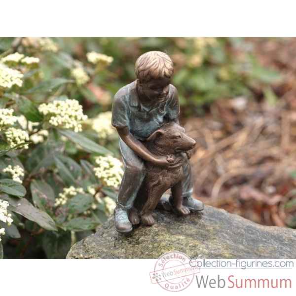 Sculpture garon avec chien en bronze thermobrass -an1979brw-v