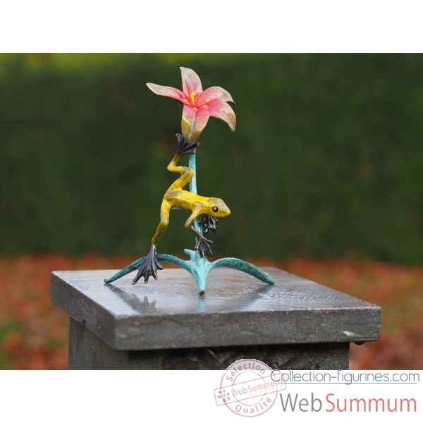 Statuette grenouille avec fleur bronze -AN1888BR-HP