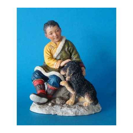 Figurine tibet jampo boy w dog colour  - tib009