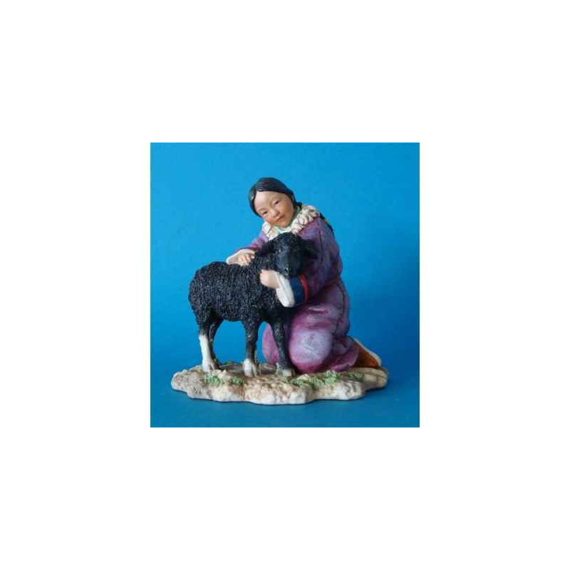 Figurine tibet de chen girl w lamb col - tib005