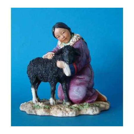 Figurine tibet de chen girl w lamb col - tib005