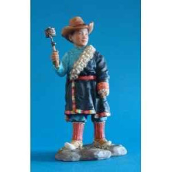 Figurine tibet rabten boy w wheel hat col - tib007