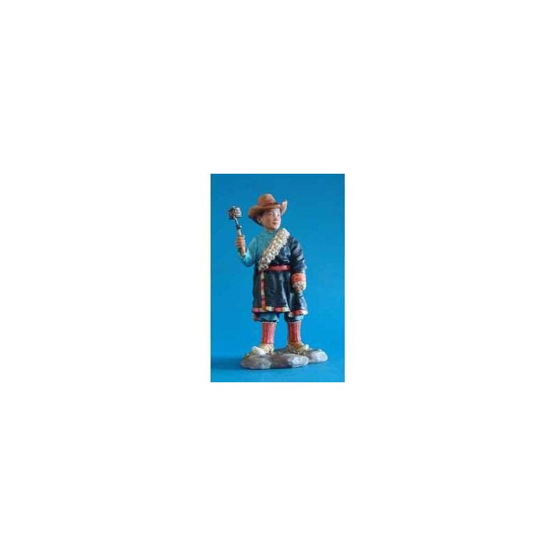 Figurine tibet rabten boy w wheel hat col - tib007