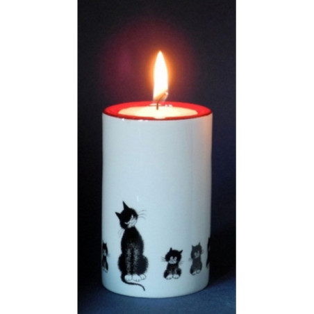 Animaux-Bois-Animaux-Bronzes.com propose Chat Dubout porte-bougie cylindre h.8cm-alignement -DUB113