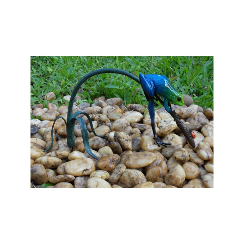 Grenouille colorée sur rameau / bleu -AN0986BR-C