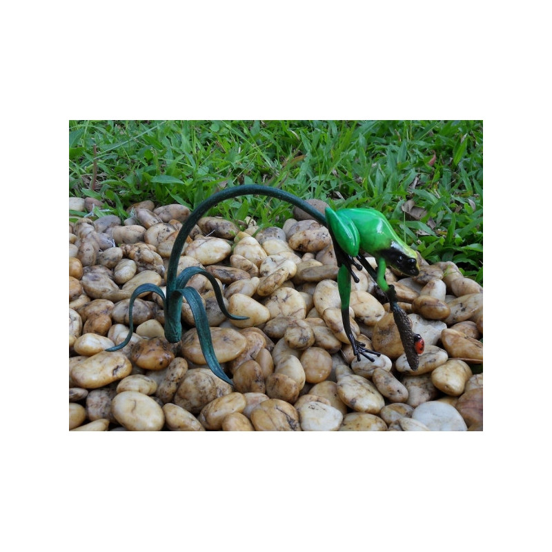 Grenouille colorée sur rameau / vert -AN0988BR-C