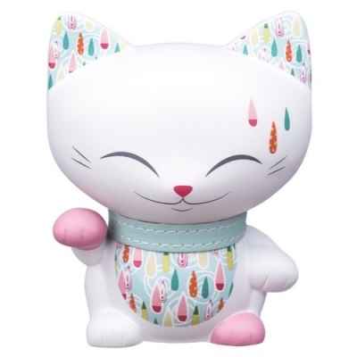 Chat mani porte-bonheur blanc et couleur patte rose - lucky cat 11 cm 064
