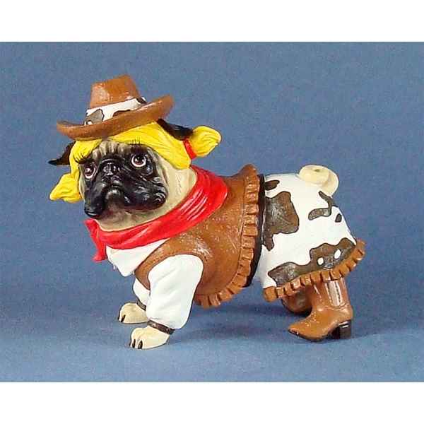 Figurine chien Carlin Pug Nacious Cowgirl PUG16162