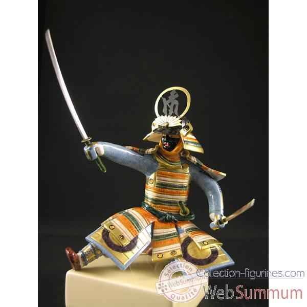 Figurine Samourai peinte Gilles Carda Katana Kanji noir -192C