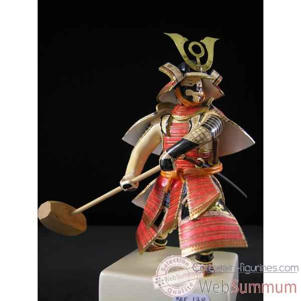 Figurine Samourai peinte Gilles Carda Massues rouge et or -138C