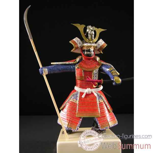 Figurine Samourai peinte Gilles Carda Naginata rouge -173C