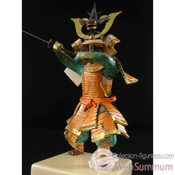 Figurine Samourai peinte Gilles Carda Nodashi orange et or -186C