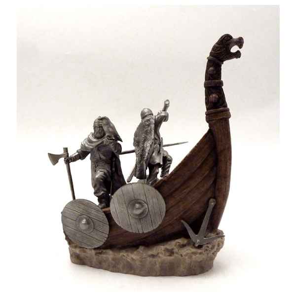 Figurine vikings+drakkar les étains du graal ma113