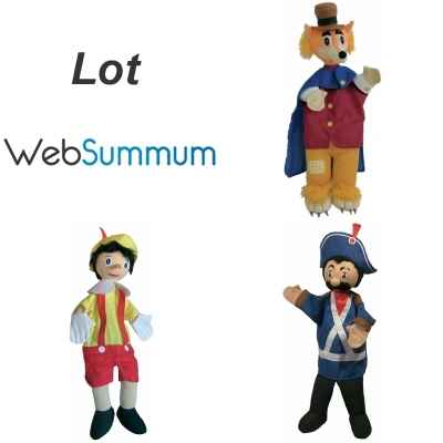 Lot marionnettes à main Pinocchio, renard, gendarme -LWS-480