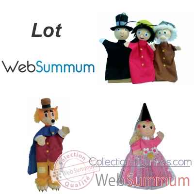 5 marionnettes à main en tissus Pinocchio, Geppeto, Cricket, Renard, Fée -LWS-519