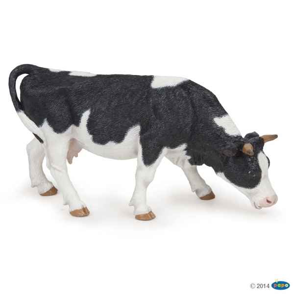 Figurine Vache noire et blanche broutant Papo -51150