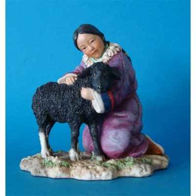 Figurine tibet de chen girl w lamb col - tib005