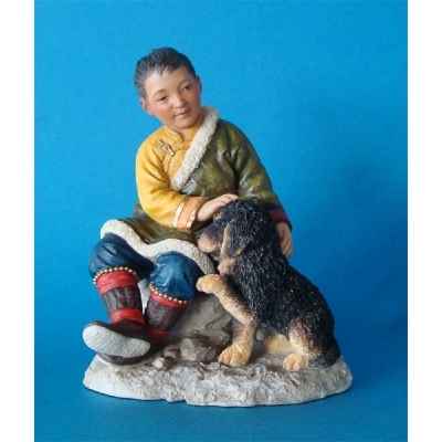 Figurine tibet jampo boy w dog colour  - tib009