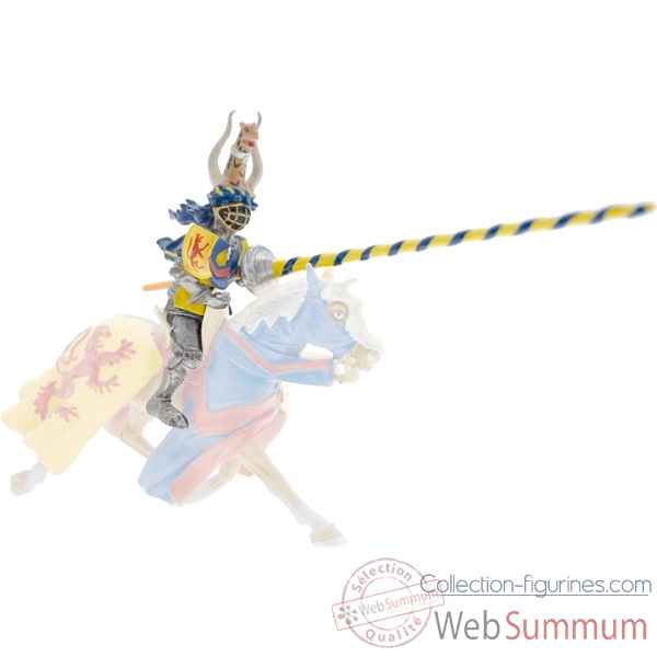 Figurine chevalier cimier leopard et lance jaune et bleu (cavalier) Plastoy 62014