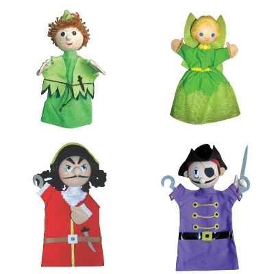 Promotion ensemble 4 marionnettes Peter Pan, fée Clochette, Crochet et Pirate -LWS-252