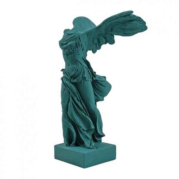 Statuette musée reproduction Victoire de Samothrace 34 cm art grec vert pétrole Samo HIP -RB002349
