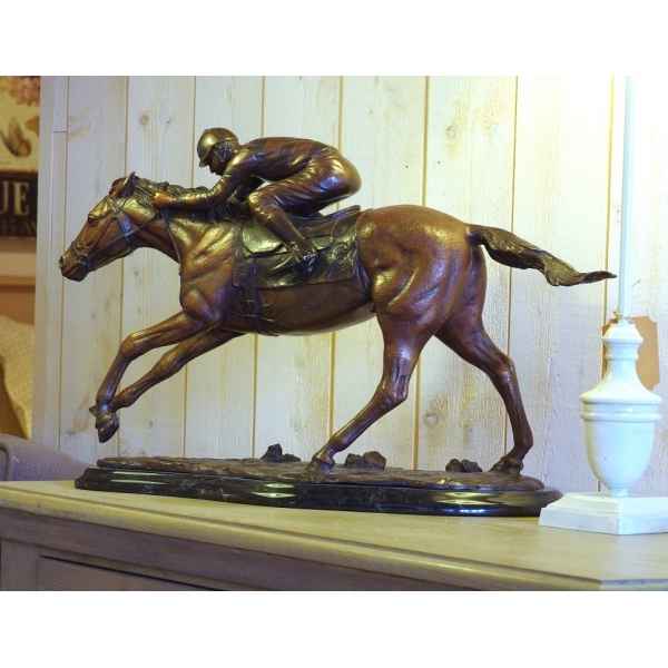 Figurine en bronze, Jockey sur cheval de course -AN0938BR-B