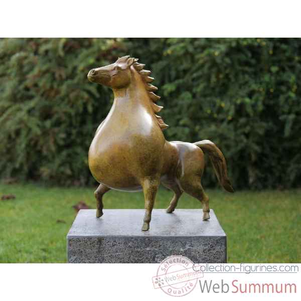 Statue bronze cheval vert patine a chaud -B91142