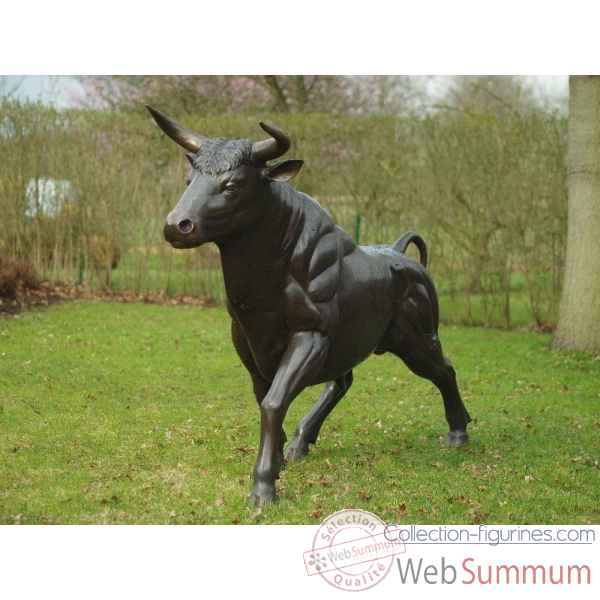 Statue bronze grand taureau tête haute -B96009