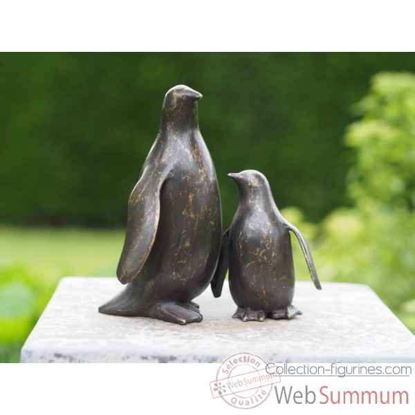 Statuette bronze pingouins mere et enfant 17cm