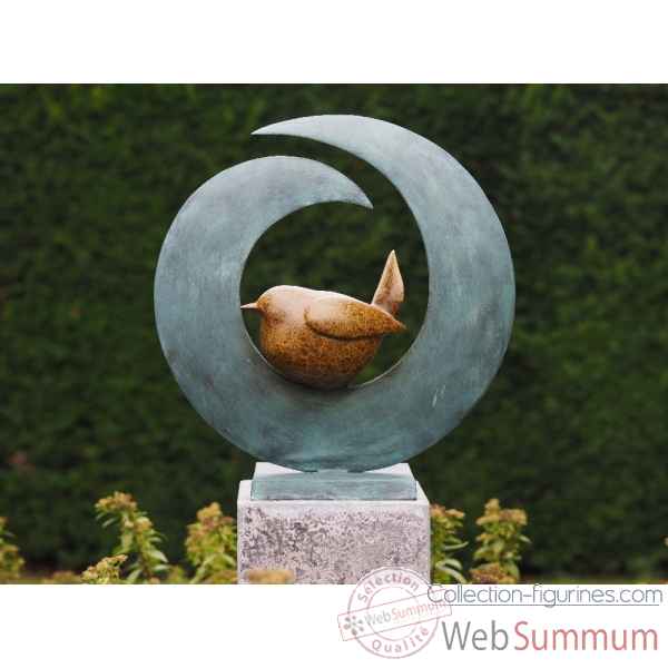 Statuette oiseau en cercle bronze -AN2673BR-V