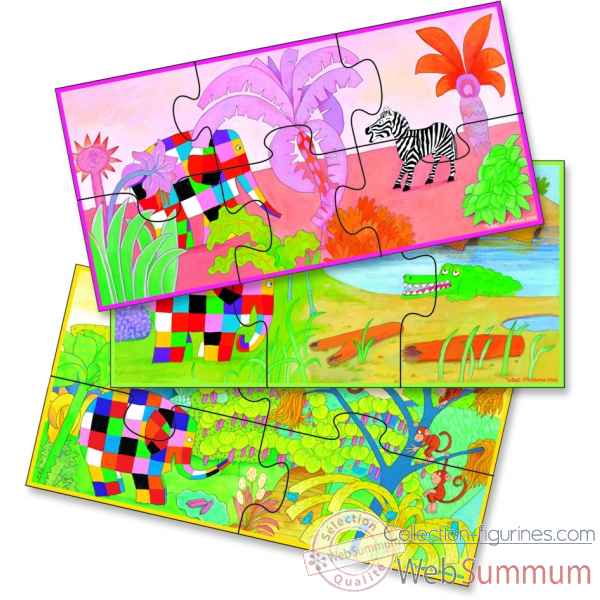 3 puzzles elmer en boite forme - Jouet Vilac 5900